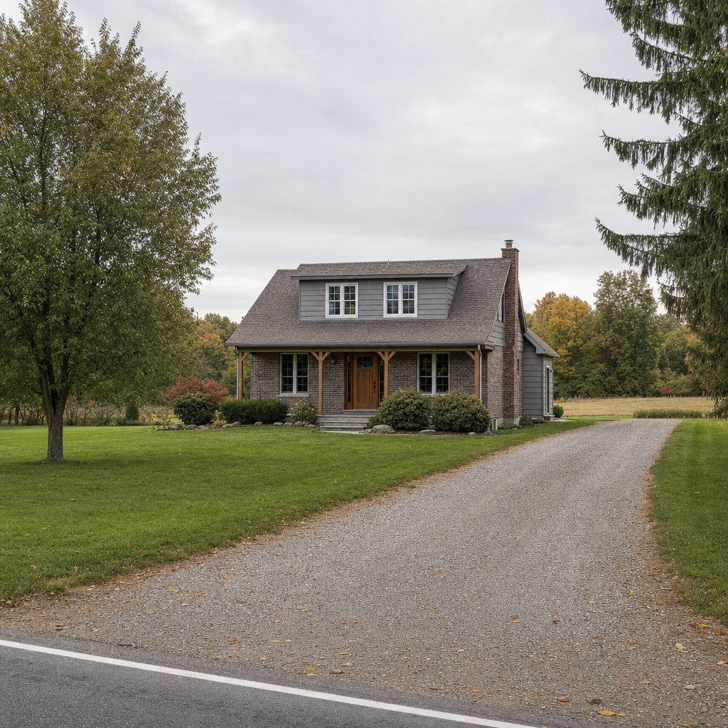 A calm single-family home exterior on a quiet Clinton Township street, representing the household size and daily water use that decides how often a septic tank needs pumping